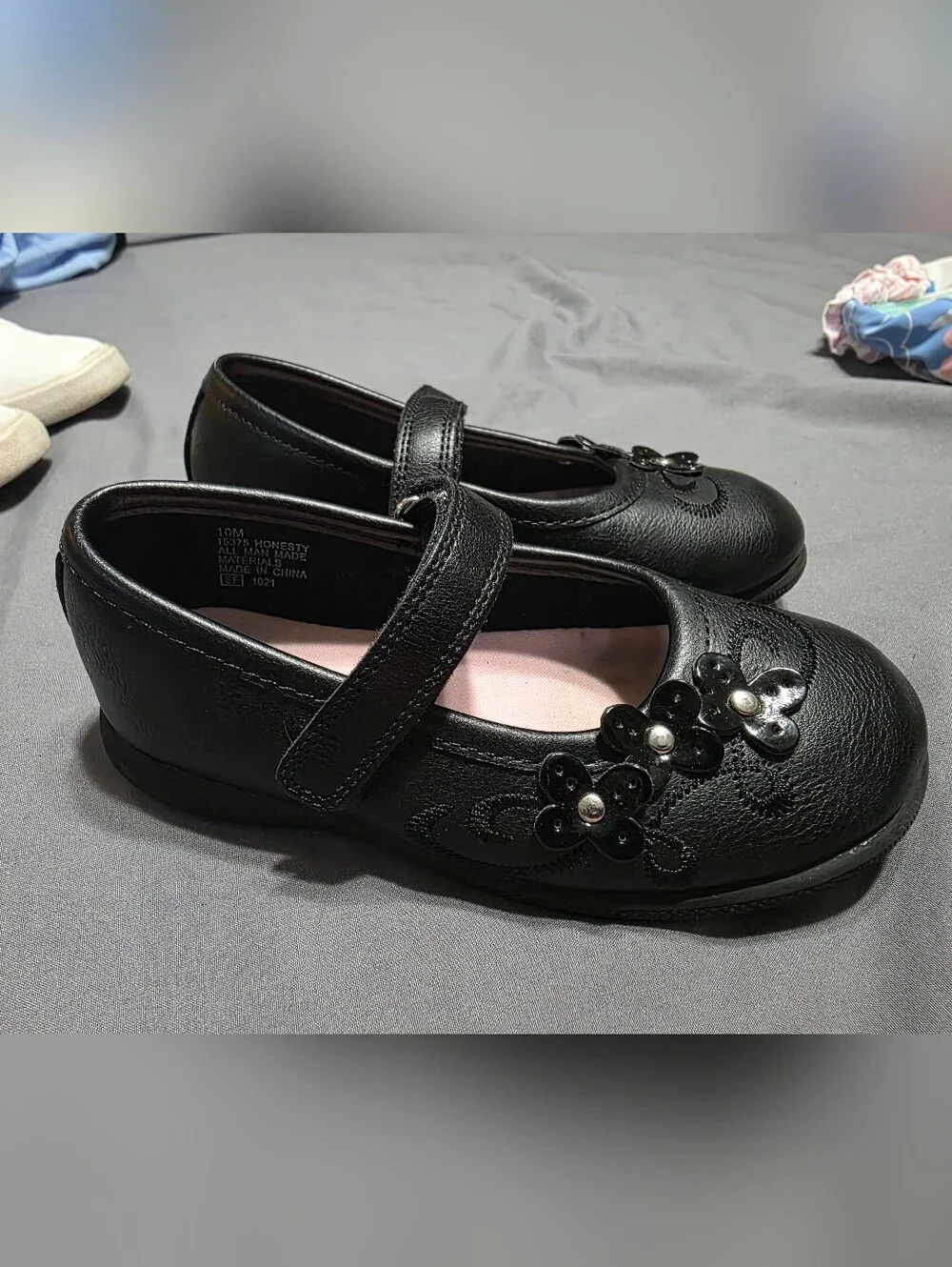Rachel Black Mary Jane Dress Shoes with Floral Studs
